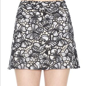 Alice + Olivia Black and White Lace Mini Skirt